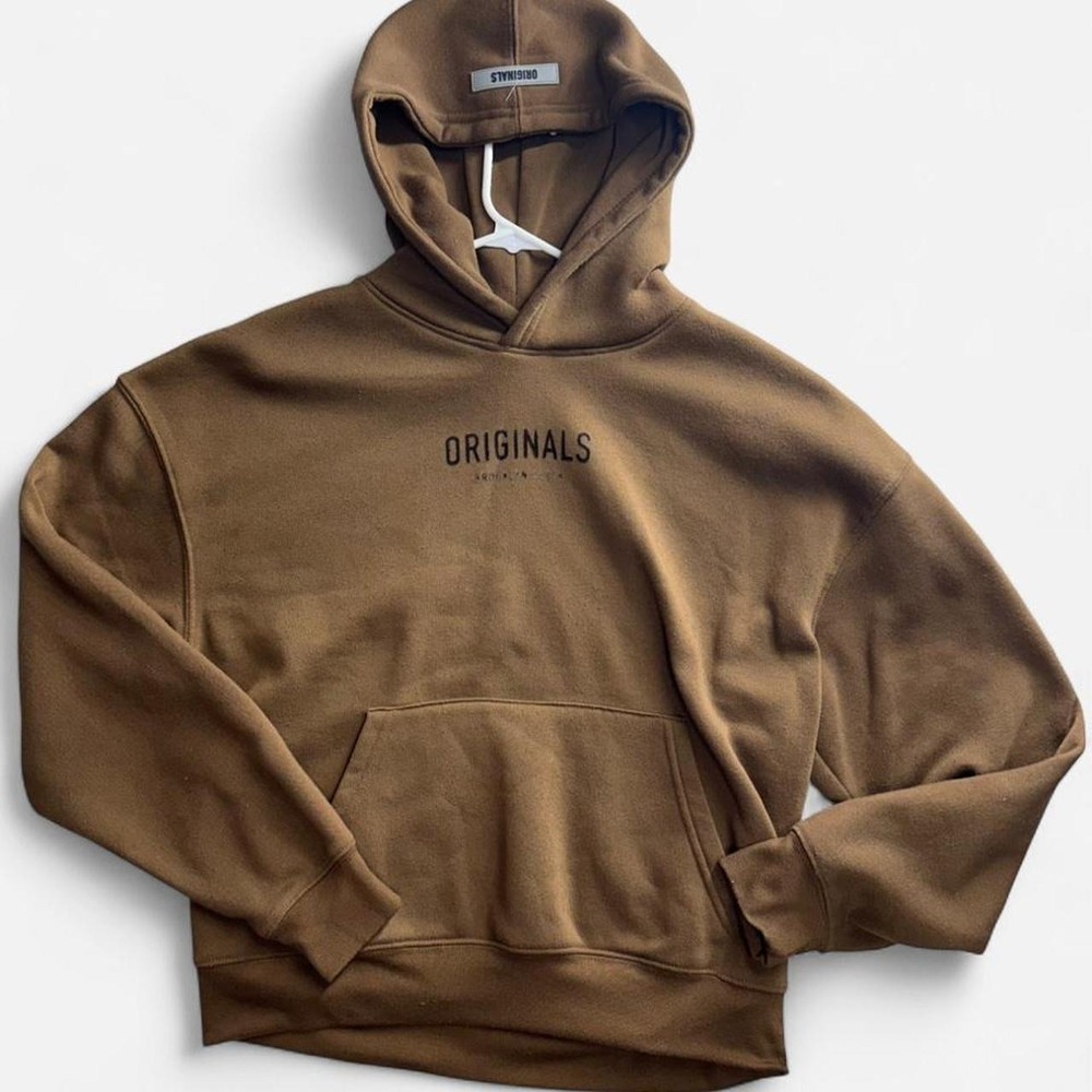 Brooklyn Cloth Originals Brown Hoodie Mens Medium Streetwear Graphic Pullover